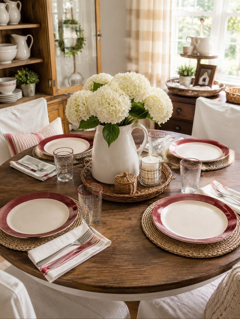 Warren Kimble Barns Dinner Plates Set of 4 Sakura Red Rustic Americana Farmhouse